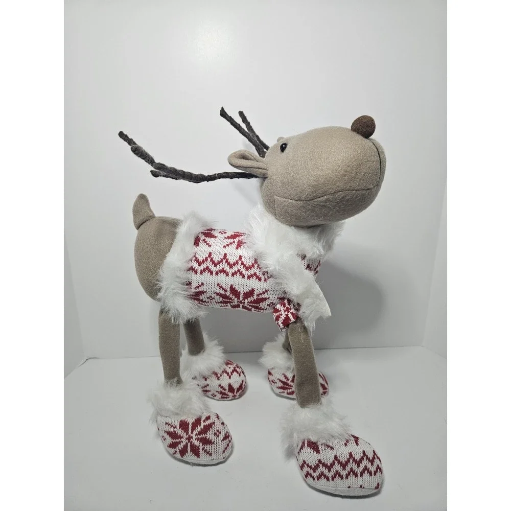 Christmas Plush Reindeer Figurine Pair Nordic Sweater Fair Isle Holiday Decor